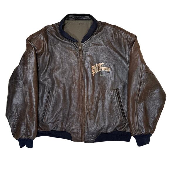 Vtg Planet Hollywood Reno Reversible Leather Bomber Jacket XL Unisex